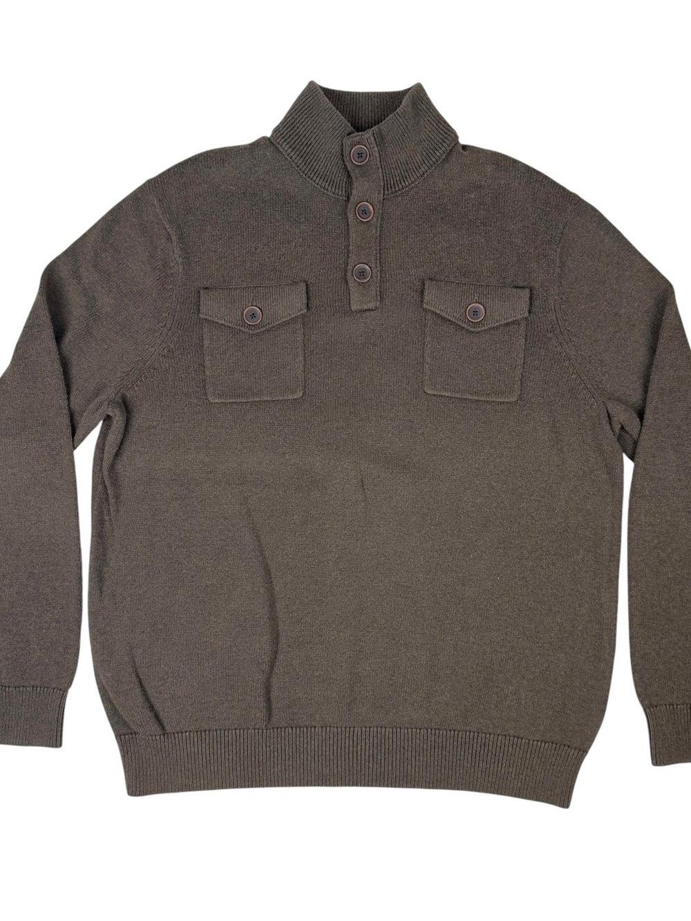 Banana Republic Mens Pullover Sweater Brown Buttons Pockets Mock Collar Size XL